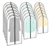 MUKLEI Lot de 18 housses de vêtements de 3 tailles avec fermeture éclair - Respirantes- Bord noir transparent - Housses de rangement pour costumes, robes, voyages, 60 x 80 cm, 60 x 100 cm, 60 x 120 cm