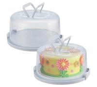 MUKLEI Lot de 2 boîtes à gâteaux rondes en plastique avec poignée de 26 cm - Grand récipient de rangement pour gâteau - Avec couvercle pour emporter - Bleu turquoise