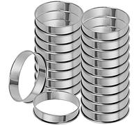 MUKLEI Lot de 20 anneaux à muffins anglais de 10,2 cm, double anneau à tarte roulé, anneaux à crumpet en acier inoxydable antiadhésifs pour pâtisserie, argenté