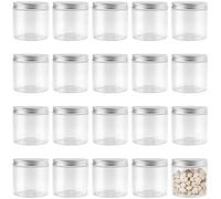 MUKLEI Lot de 20 petits bocaux de rangement en plastique transparent de 350 ml de rangement avec couvercles à visser en aluminium, petits bocaux avec couvercles en aluminium pour aliments secs, perles