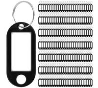 MUKLEI Lot de 200 porte-clés en plastique noir avec étiquettes pour fenêtre et anneau fendu, petite étiquette noire en plastique pour porte-clés, bagages, bureau