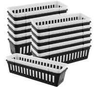 MUKLEI Lot de 24 plateaux de rangement pour crayons, 28 x 7,9 x 5,8 cm - Paniers à crayons en plastique pour rangement de bureau, organisation, décorations (noir, blanc)