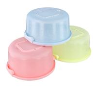 MUKLEI Lot de 3 boîtes à gâteaux rondes de 26 cm avec poignée - Portable - Boîte de transport de gâteau en plastique avec couvercle - Grand boîte à gâteau pour gâteaux à emporter - Rose, vert,