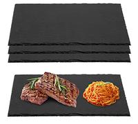 MUKLEI Lot de 4 planches à fromage en ardoise noire de 30,5 x 20,8 cm, plateau de service en ardoise noire avec bord naturel, plateau de service en pierre d'ardoise pour fromage, charcuterie, sushis, apéritifs