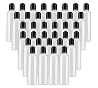 MUKLEI Lot de 40 bouteilles en plastique de 236,8 g avec bouchons à disque, rechargeables et transparentes avec bouchon à disque noir pour shampooing, gel douche, crèmes, savon