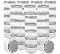 MUKLEI Lot de 50 bocaux en plastique transparent, bocaux de 30 ml avec couvercle en aluminium, mini pots d'échantillons en plastique, grands pots de rangement pour crèmes, 32 x 50 mm