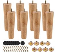 MUKLEI Lot de 8 Pieds de Meubles en Bois Massif, Pieds de canapé en Bois, Pied Meuble 20 cm avec plaques de Montage, vis et Patins antidérapants pour canapés, Tables, commodes,