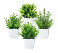 MukMlon Plantes Artificielles, Petites Plantes Vertes Simulées, Fausses Plantes en Plastique Simulé Originales pour la Décoration d'Intérieur, Balcon, Bureau, Salle de Bain 4 pcs (Blanc)