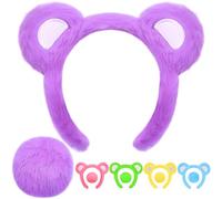 MUKOSEL Ensemble bandeau et queue à oreilles d'ours pour adultes, femmes et hommes, couvre-chefs pour fête d'Halloween (violet)