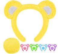 MUKOSEL Ensemble bandeau et queue avec oreilles d'ours, costume d'oreilles d'animal pour adultes, femmes et hommes, accessoires de fête d'Halloween (jaune)