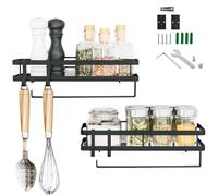 MUKSEUT Lot de 2 étagères à épices murales noires de 35 x 12 x 5,7 cm avec rouleau de support d'essuie-tout pour cuisine et salle de bain