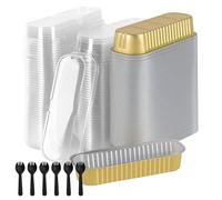 MUKSUET Lot de 100 mini moules à pain avec couvercles et cuillères - 200 ml - Petits moules à pain rectangulaires - Mini moules à gâteaux pour mariage, anniversaire, pique-nique, pâtisserie, muffins
