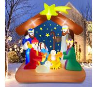 Mukum Crèche de Noël gonflable de 1,8 m avec lumière LED intégrée, grandes décorations de Noël gonflables pour intérieur, extérieur, jardin, pelouse