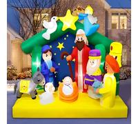 Mukum Crèche de Noël gonflable de 2,5 m - Décorations extérieures de la naissance de Jésus - Lumières LED intégrées - Décorations de Noël gonflables pour jardin, pelouse, terrasse