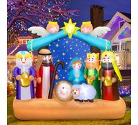 Mukum Crèche de Noël gonflable de 2 m avec lumières LED intégrées, grande crèche chrétienne gonflable avec étoile décorative pour intérieur, extérieur, vacances, jardin, pelouse