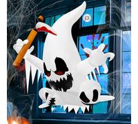 Mukum Fantômes gonflables d'Halloween de 1,2 m avec crochet de récolte qui se sont échappés de la fenêtre - LED géante intégrée - Décorations d'extérieur gonflables pour fête d'Halloween, cour,