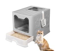 MUL-BOUTIQUE Bac Litière Chat Fermée avec Plaque de Tiroir et Pelle, Maison de Toilette pour Grands Chats et Chatons (51 * 41 * 38cm, Gris)