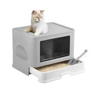 MUL-BOUTIQUE Bac Litière Fermé pour Chat, Maison de Toilette Avec Plaque de Tiroir et Pelle, Convient Aux Grands Chats et Chatons (Gris, 51 * 41 * 38cm)