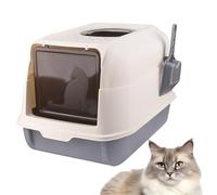 MUL-BOUTIQUE Bac Litière pour Chat avec Pelle, Portable, Fermée, Maison de Toilette XXL, 2 Ouvertures 51 * 36 * 34cm (Gris)