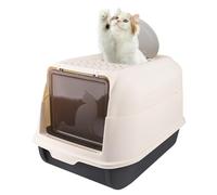 MUL-BOUTIQUE Bac Litière pour Chat avec Pelle, Portable, Fermée, Maison de Toilette XXL, 2 Ouvertures 51 * 36 * 34cm (Noir)