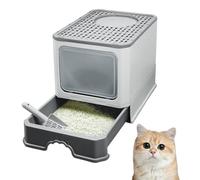 MUL-BOUTIQUE Bac Litiere pour Chat,Caisse Litiere pour Chat Pliable pour Chaton avec Couvercle, Litiere Fermée pour Chat, WC pour Chats avec Pelle, 2 Ouvertures 50 * 35 * 38cm (Gris)