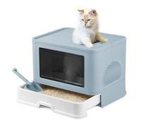 MUL-BOUTIQUE Bac Litiere pour Chat Fermée,Maisons de Toilette Chats Contient Une Plaque de Tiroir et Une Pelle Litiere Chat,Convient Aux Grands et Chaton (Bleu, 51 * 41 * 38cm)