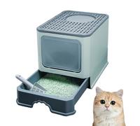 MUL-BOUTIQUE Bac Litiere pour Chat Pliable avec Couvercle, WC pour Chatons avec Pelle, 2 Ouvertures 50 * 35 * 38cm (Vert)