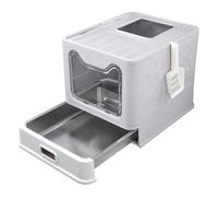 MUL-BOUTIQUE Caisse chat litiere avec plateau et pelle amovibles en acier inoxydable, Bac à litière chat Pliable pour ChatEntrée Avant et Sortie supérieure pour Grands et Petits, 49 * 35 * 37CM (Gris)