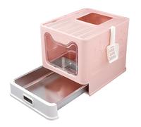 MUL-BOUTIQUE Caisse chat litiere avec plateau et pelle amovibles en acier inoxydable, Bac à litière chat Pliable pour ChatEntrée Avant et Sortie supérieure pour Grands et Petits, 49 * 35 * 37CM (Rose)