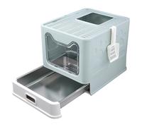 MUL-BOUTIQUE Caisse chat litiere avec plateau et pelle amovibles en acier inoxydable, Bac à litière chat Pliable pour ChatEntrée Avant et Sortie supérieure pour Grands et Petits, 49 * 35 * 37CM (Vert)