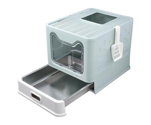 MUL-BOUTIQUE Caisse chat litiere avec plateau et pelle amovibles en acier inoxydable, Bac à litière chat Pliable pour ChatEntrée Avant et Sortie supérieure pour Grands et Petits, 49 * 35 * 37CM (Vert)