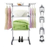 MUL-BOUTIQUE Etendoir Linge,Ailes réglables, Séchoir Mobile à 3 Niveaux, sechoir a Linge Pliable, pour Intérieur et Extérieur, Grande Capacité, Taille 75 * 49 * 170cm, avec roulettes