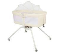 MUL-BOUTIQUE Lit bébé avec Fonction Berceuse, lit Portable avec Matelas, 4 roulettes avec Freins, moustiquaire Incluse, adapté aux bébés de 0 à 18 Mois (Beige)