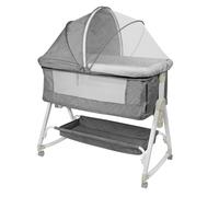MUL-BOUTIQUE Lit Bébé Fonctionnel 2 en 1 Hauteur Confortable Réglable Moustiquaire pour Plus D'intimité Rangement Inclus roulettes Pivotantes à 360 Degrés (Gris Lin)