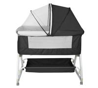 MUL-BOUTIQUE Lit Bébé Fonctionnel 2 en 1 Hauteur Confortable Réglable Moustiquaire pour Plus D'intimité Rangement Inclus roulettes Pivotantes à 360 Degrés (Noir)