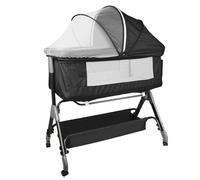 MUL-BOUTIQUE Lit bébé Pieds en Y, Hauteur réglable 4 Niveaux, cododo, Roues 360°, moustiquaire, Rangement, Confort et sécurité (Noir)