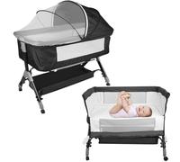 MUL-BOUTIQUE Lit Cododo Bebe avec Roues,Berceau Bébé Evolutif,Côté Repliable,4 Niveaux de Réglage de La Hauteur,Facile à Assembler,Equipé de Moustiquaire (Noir, 103-115cm quatrième Vitesse)