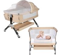 MUL-BOUTIQUE Lit Cododo Bebe avec Roues,Berceau Bébé Evolutif,Côté Repliable,4 Niveaux de Réglage de La Hauteur,Facile à Assembler,Equipé de Moustiquaire (Blanc cassé, 103-115cm quatrième Vitesse)