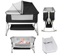MUL-BOUTIQUE Lit Cododo Bebe avec Roues,Berceau Bébé Evolutif,Côté Repliable,4 Niveaux de Réglage de La Hauteur,Facile à Assembler,Equipé de Moustiquaire (Noir, 98-110 cm Six Niveaux,2-en-1)