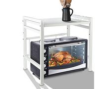 MUL-BOUTIQUE Micro-Ondes Rack, Support Extensible en Métal, Ajustable Etagere Rangement Cuisine, Etagere Micro Onde Vertical avec 3 Crochets en S, Support de Cuisine Pratique pour Plan de Travail