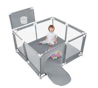 MUL-BOUTIQUE Parc Bebe Modulable,Parc Enfant Pliable,Parc de Jeux Bébé,Equipé D'un Support de Basket et de 50 Ballons,Structure Stable et Facile à Installer (gris foncé, 126x126cm)