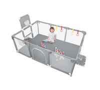 MUL-BOUTIQUE Parc Bebe Modulable,Parc Enfant Pliable,Parc de Jeux Bébé,Equipé D'un Support de Basket et de 50 Ballons,Structure Stable et Facile à Installer (gris-foncé, 180x120cm)