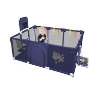 MUL-BOUTIQUE Parc Bebe Modulable,Parc Enfant Pliable,Parc de Jeux Bébé,Un Panier de Football, 50 Ballons et Quatre Anneaux de Traction à La Main(bleu marine, 180x120cm)