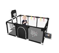 MUL-BOUTIQUE Parc Bebe Modulable,Parc Enfant Pliable,Parc de Jeux Bébé,Un Panier de Football, 50 Ballons et Quatre Anneaux de Traction à La Main(noir, 180x120cm)