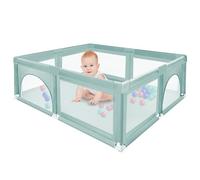 MUL-BOUTIQUE Parc Bébé Sécurisé avec Tapis 120×120 cm, avec 50 Balles, Barrière Bébé, Comprend un Tapis de Jeu, en Tissu Oxford Extra-Dense, Adapté à Utilisation Intérieure et Extérieure (Vert foncé)