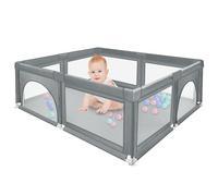 MUL-BOUTIQUE Parc Bébé Sécurisé avec Tapis 120×120 cm, avec 50 Balles, Barrière Bébé, Comprend un Tapis de Jeu, en Tissu Oxford Extra-Dense, Adapté à Utilisation Intérieure et Extérieure (Gris foncé)