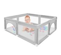 MUL-BOUTIQUE Parc Bébé Sécurisé avec Tapis 120×120 cm, avec 50 Balles, Barrière Bébé, Comprend un Tapis de Jeu, en Tissu Oxford Extra-Dense, Adapté à Utilisation Intérieure et Extérieure (Gris clair)