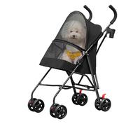 MUL-BOUTIQUE poussette chien pliable Chat Animaux de Compagnie avec porte-gobelet, housse en maille respirante anti-insectes,poussette pour chien avec Freins Polyester Acier 73 x 46 x 100 cm (Noir)