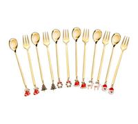 Mulaibdin 12 Pièces Couverts de Noël, Cuillère & Fourchettes de Noël en Acier Inoxydable, Cuillère à Dessert Dorée, Cuillère à Café Inox avec Pendentif de Noël pour Cadeaux Noel,Décoration de Table