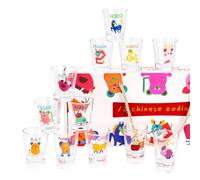 Mulaibdin 12 Pièces Verre a Shot Original, Verre Shooter 50ml, Petit Verres a Rhum Degustation, Verres Digestif avec Motifs Animaux, Gobelet Verree a Eau pour Liqueur,Vodka, Whisky,Soju,Fête,Cadeau